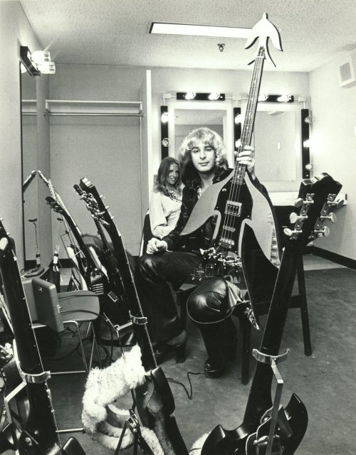 Overend Watts backstage with 'swallow' bass